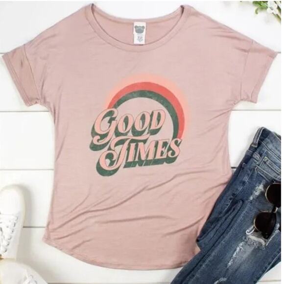 Rainbow Top With Good Times Graphic Tee Shirt NWOT - Picture 1 of 6